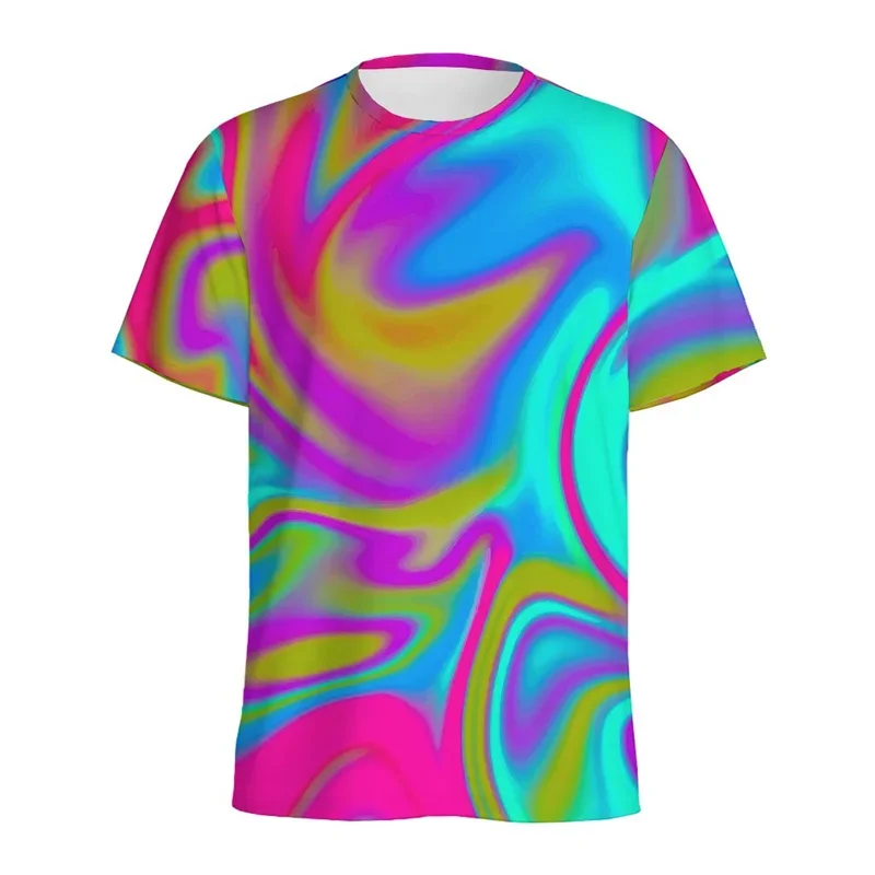 2024 Summer New Men's Abstract Liquid 3D T-shirt, Exaggerated Short Sleeves, O Collar, Oversized Casual T-shirt Comfortable Cool