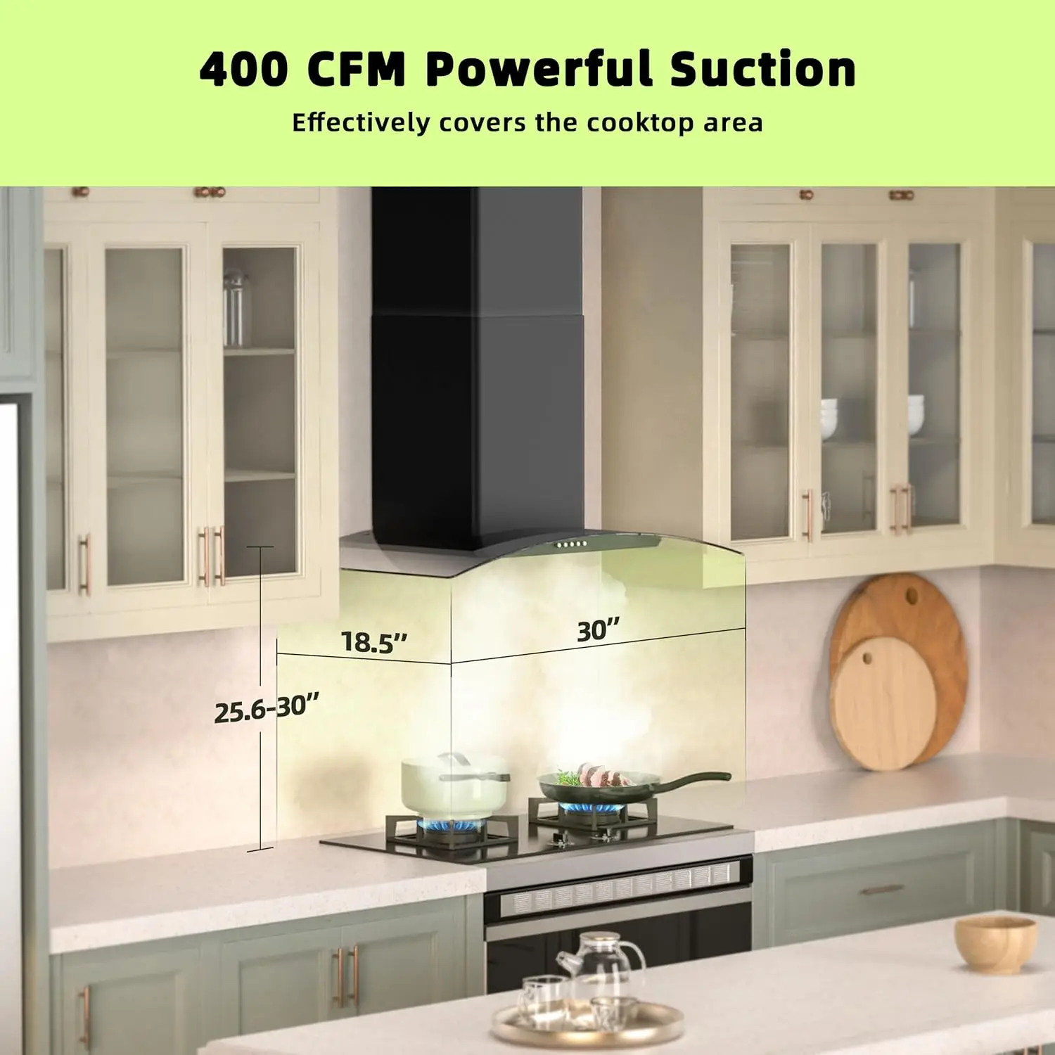 30 inch with 3 Speed Fan,black range hood with tempered glass,400CFM,Push Button Controls