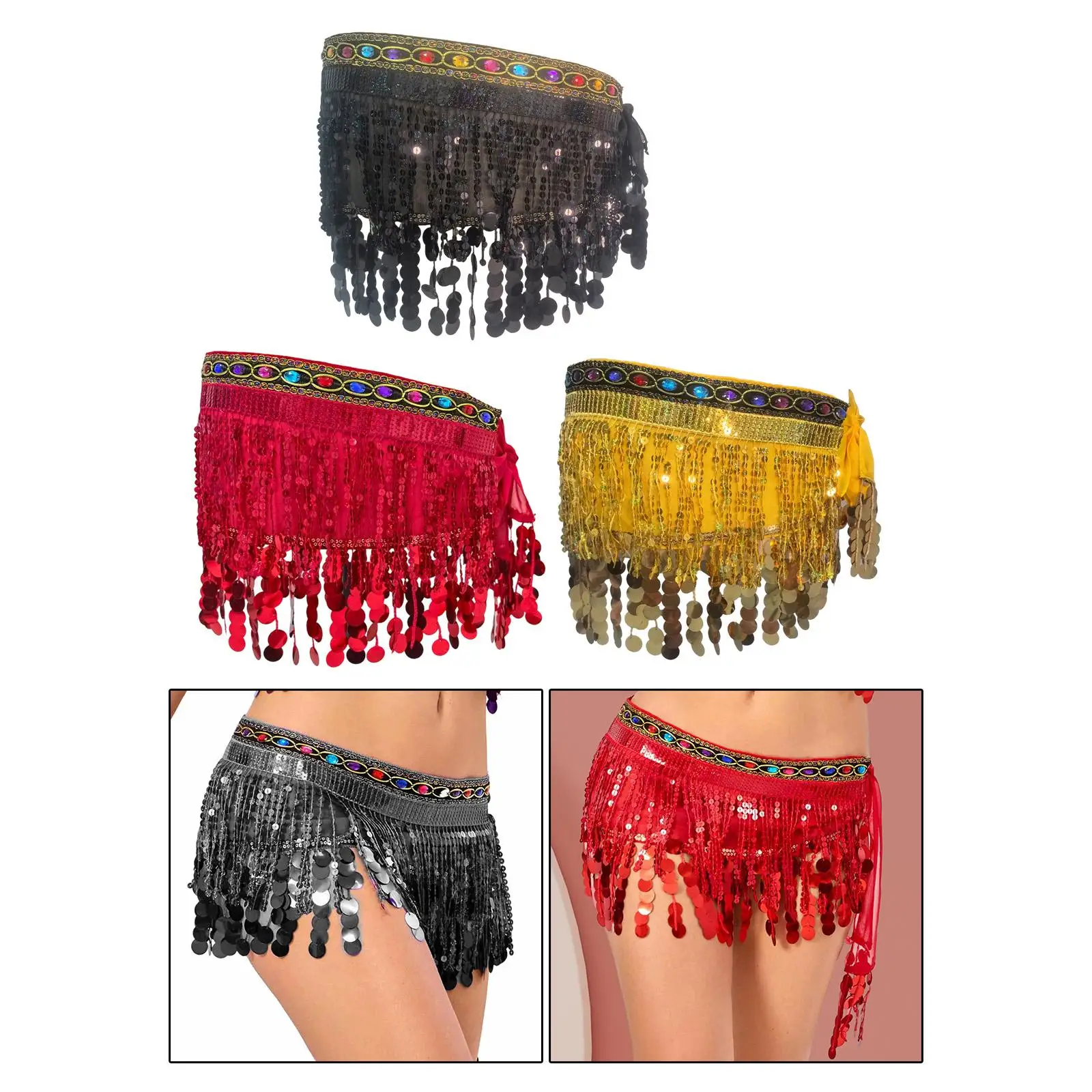 Bufanda de danza del vientre, bufanda de cadera de danza del vientre de rendimiento, cinturón de baile de fiesta Rave de traje de boda, traje de danza del vientre brillante