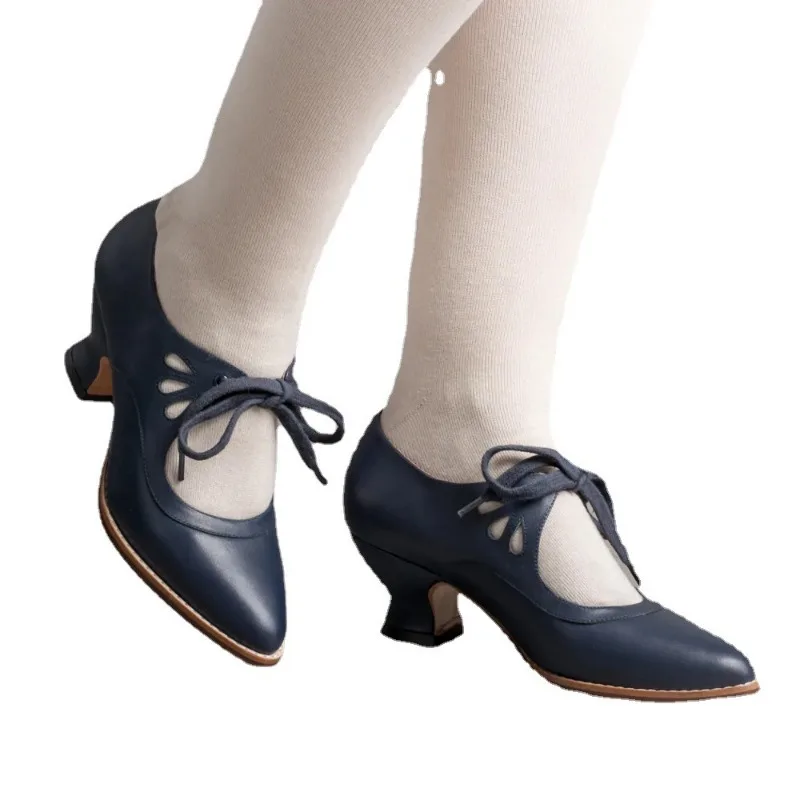 

Retro Mary Jane Pumps Woman Vintage Lace Up Low Heel Dress Zapatos Ladies Brand Design Butterfly Wing Derby Shoes Plus Size