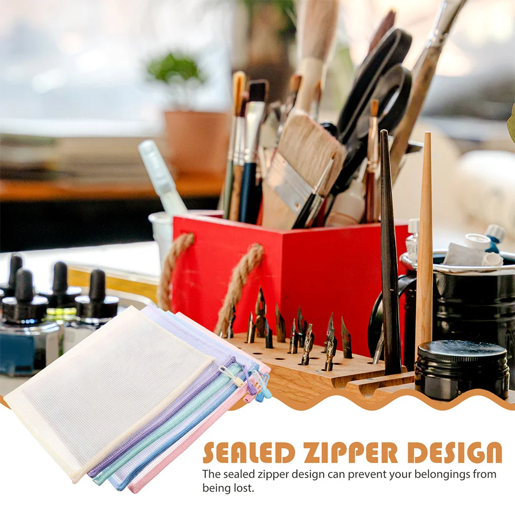 5 Pcs Document Bag Mesh Zipper Files Education Supplies Test Compression Testing Paper Pouch Bags with Design Office Student