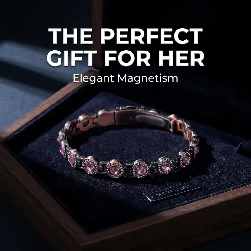 Pulsera de Cobre Nandudu para Mujer con Acabado Antiguo, Imanes de 3800 Gauss, Cristales Rosados CZ, Ajuste Ajustable, Terapia Magnética