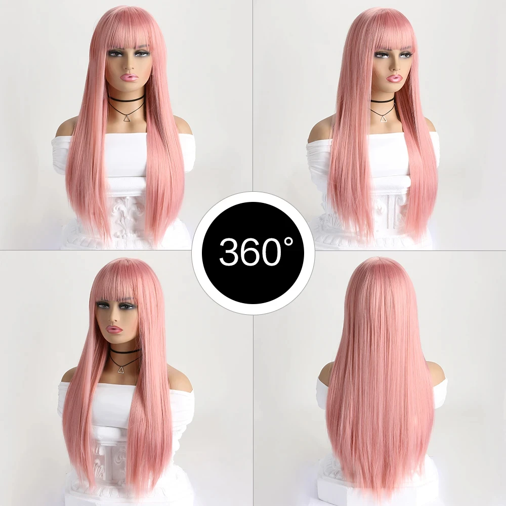 Meistverkaufte 26-Zoll-Synthetikperücke für langes glattes Haar für Halloween-Cosplay, Alltagsperücke, hitzebeständiges Haaraccessoire. – Detail 24