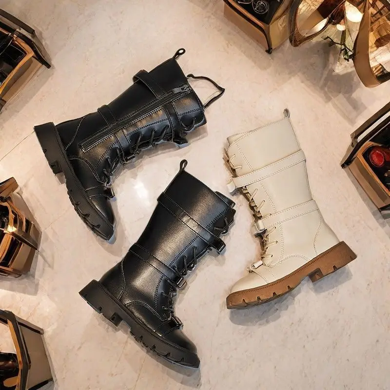 

2025 Autumn New British Style Girls' Leather Boots Comfort Non Slip Kids Middle Boots Simple Versatile Girls Bow Tie Casual Boot