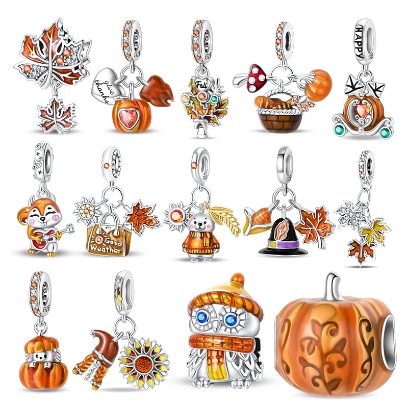 New in Pumpkin Series Beads & Small Hedgehog Pumpkin Charms Beads Fit 3mm Original Bracelet Women 925 Silver Fine Jewelry Gifts