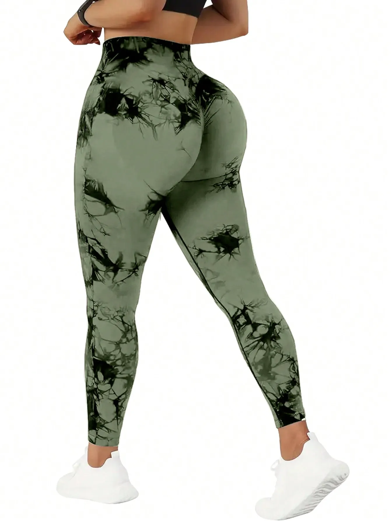 Celana Yoga QGU 10-Piece High-Waisted Tummy-Control, Legging Fitness Tie-Dye, Celana Olahraga Stretch Pengangkat Bokong