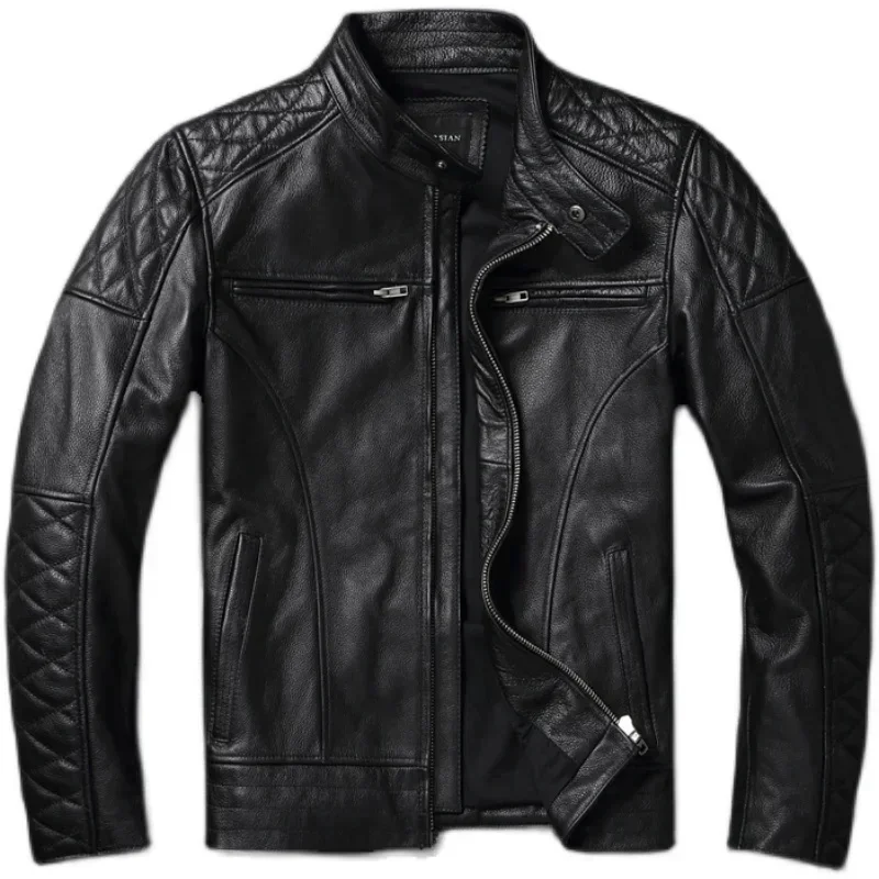 Black Motorcycle Jackets Genuine Cowhide Leather Coats Men Jacket Riding Biker For Clothing Winter 가죽점퍼