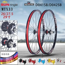 Sunringle-MTB Bike Wheel Set MTX33 26 27.5 29er Novatec D041 D042SB Hub QR TA 7-12S HG MS XD Cassette Mountain Bicycle Wheel