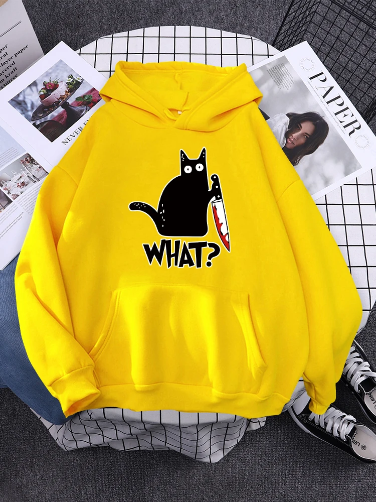 Hoody Little Black Cat And Knife Sweatshirt With Hooded Woman Oversized Aesthetic Hoodie Womens Winter Female Cats Hoodies