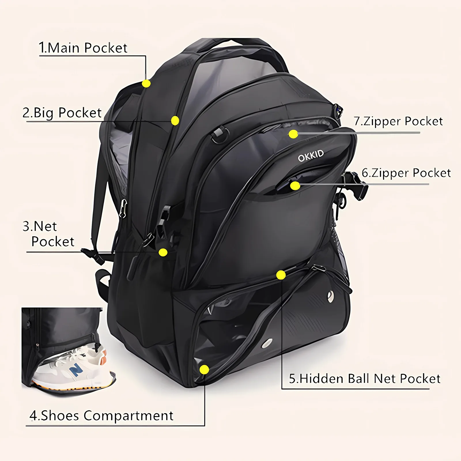 バスケットボールバックパック フットボールバッグ 大型スポーツバッグ 別々のボールホルダーとシューズコンパートメント付き、バスケットボール、サッカー、ジムに最適