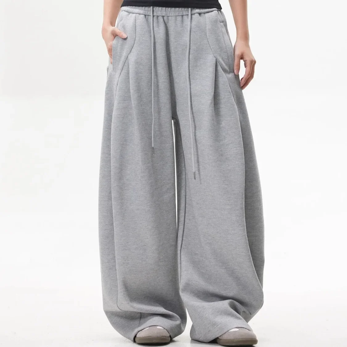 2025 جديد رمادي تفكيك تصميم سراويل تقليدية رياضي واسعة الساق Sweatpants للجنسين بسيط فضفاض صالح للرجال والنساء
