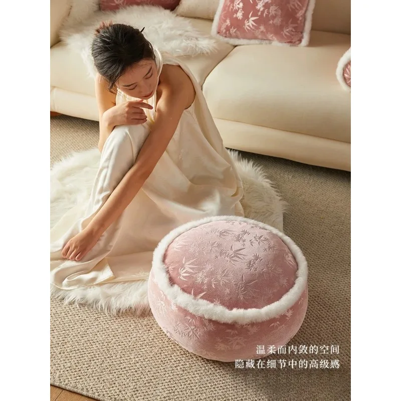 New Chinese style futon cushion French style living room balcony floor pier winter meditation pink high-end low stool