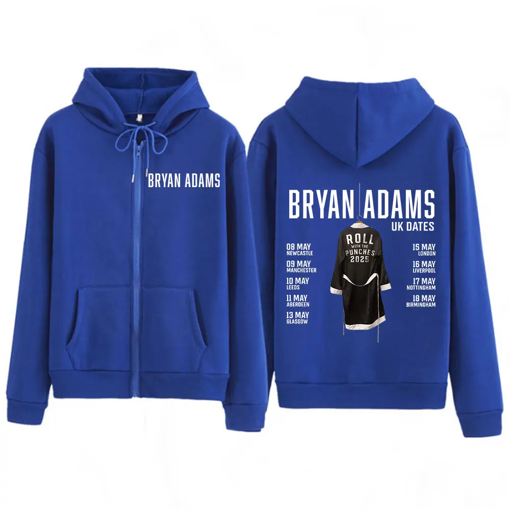 BRYAN ADAMS ROLL WITH THE PUNCHES TOUR 2025 Bluzy z kapturem na zamek błyskawiczny Męskie Damskie Moda Hip Hop Bluza Rozpinana Vintage Kurtki Płaszcze