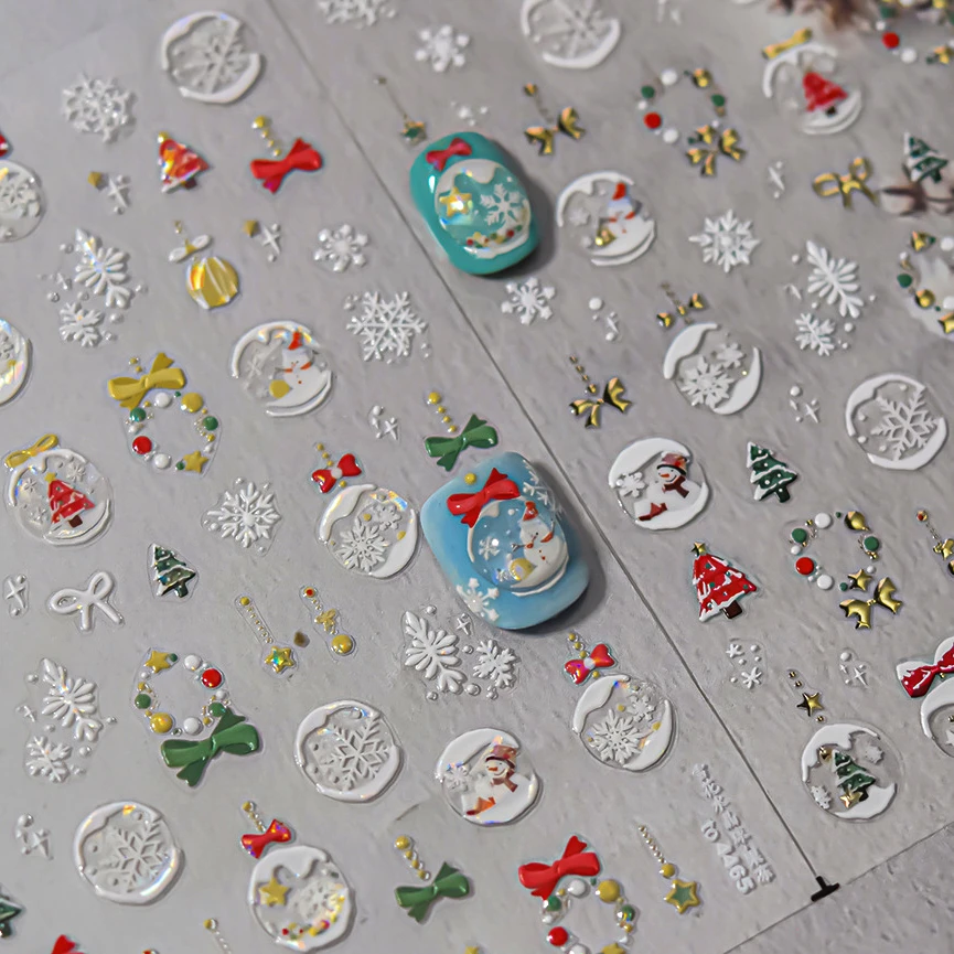 Winter Snowflake Bowknot Christmas Crystal Ball Gingerbread Snowman Starlight Santa Tree Stars Nail Art Stickers Manicure Decals