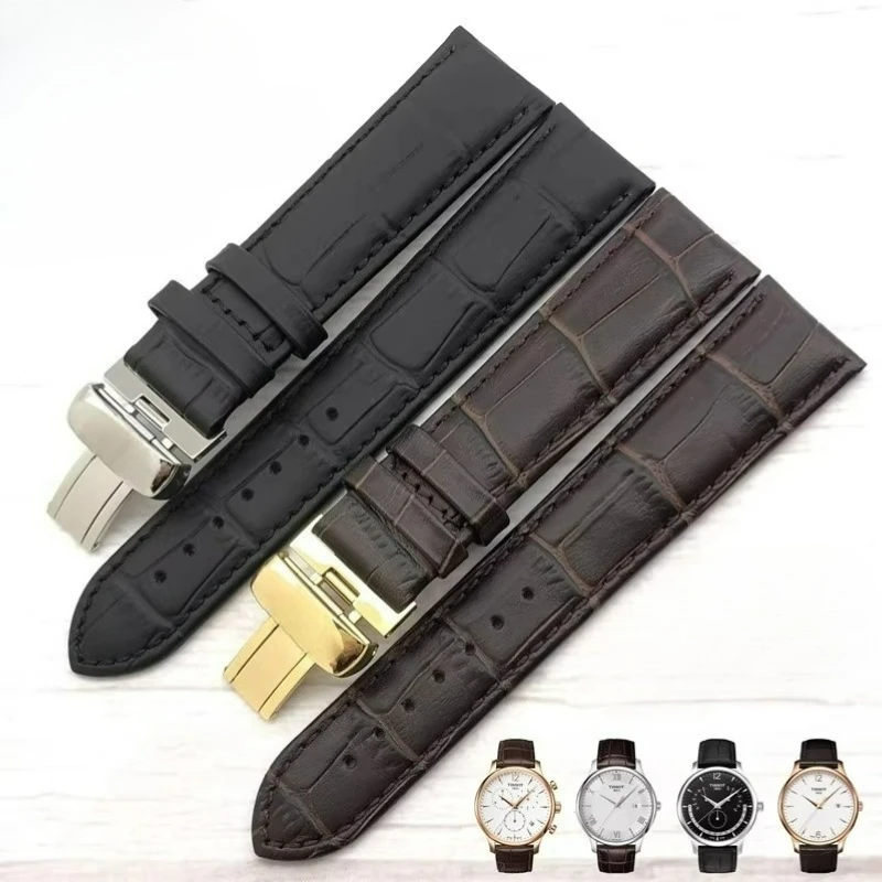 1853 para Tissot Soya T063 correa de reloj de cuero genuino de estilo Original T063637 T063617 T063610A correa de reloj de cuero de vaca Original