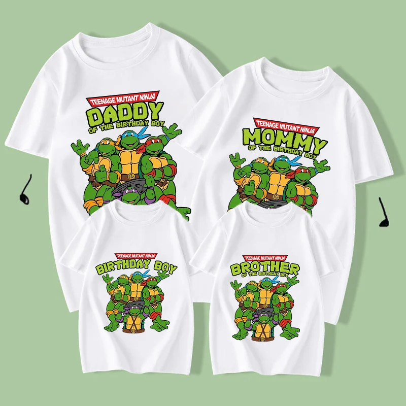 Teenage Mutant Ninja Turtles Women Men T Shirt Mom Dad Kids Clothes Birthday Party Family Short Sleeve Cartoon Parent-child Tops