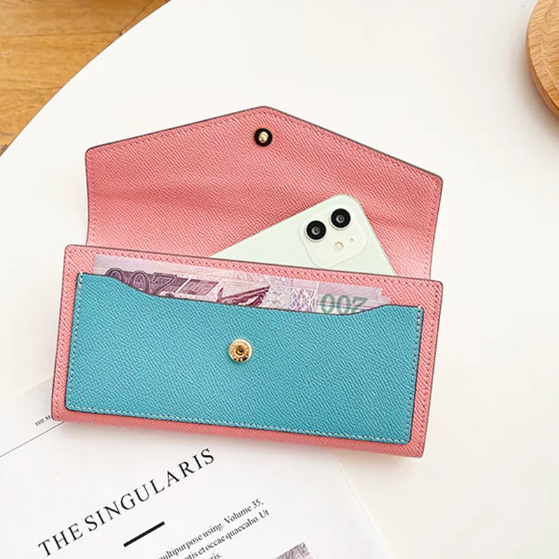 Envelope Woman Long Wallet Luxury Design Large Capacity Versatile Genuine Leather Card Holder Custom Initials Phone Coin Purse