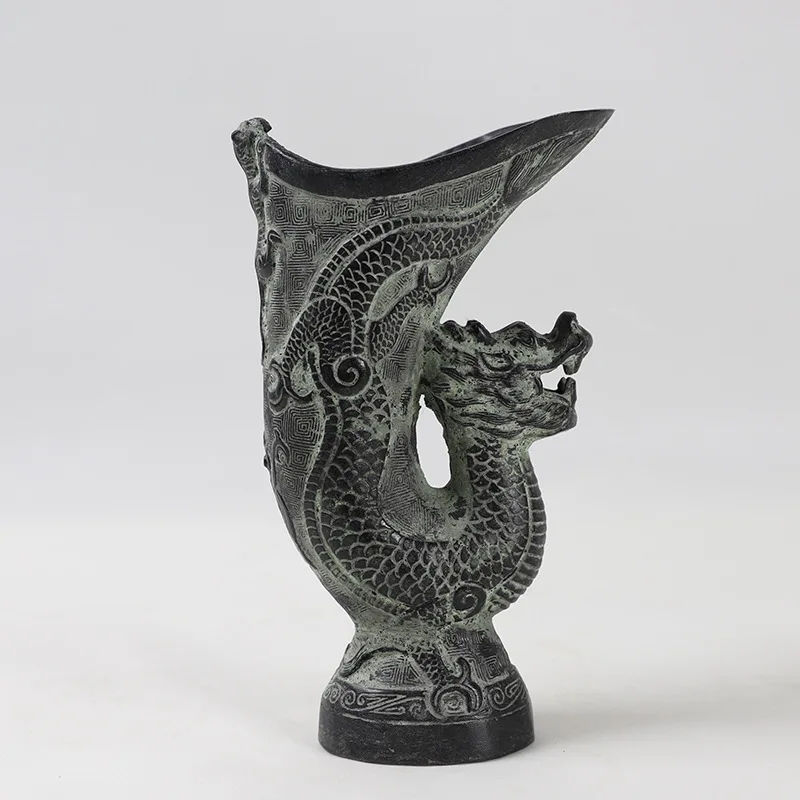 

Bronze Craft Dragon-Shaped Wine Cup Collectible Antique Home Decor Patina Old Style Ornament Wholesale