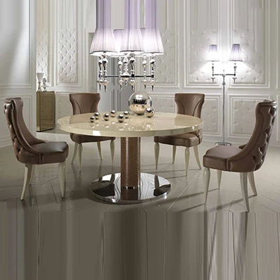 Postmodern round dining table, stainless steel dining table in restaurant, beige, model room for four people, negotiation