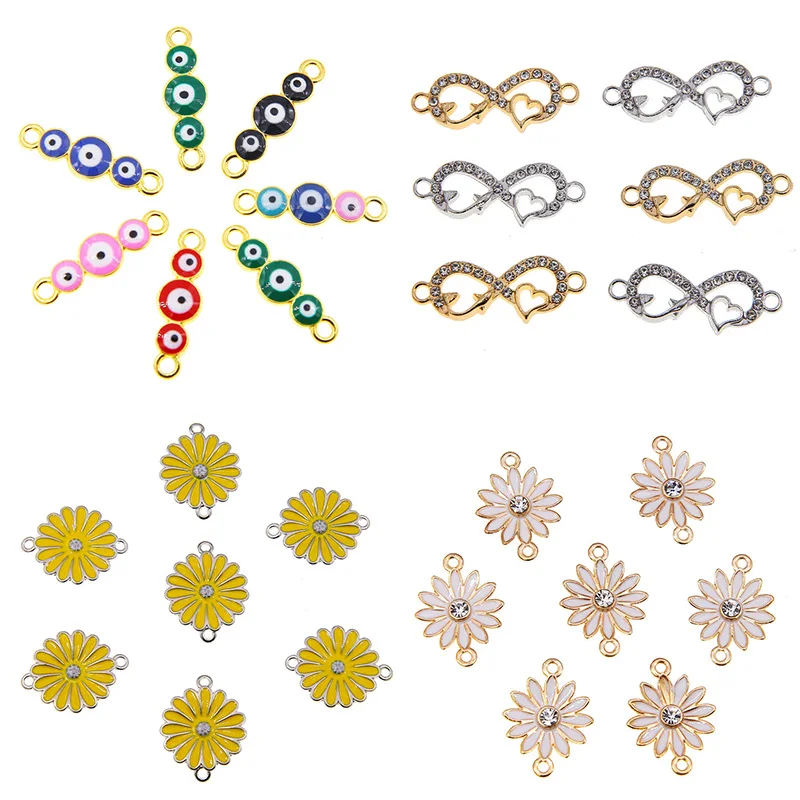 50Pcs infinite Evil eye Daisy Sunflower Flower Charm Connectors for Jewelry Making Bracelet Findings Accessories DIY Craft