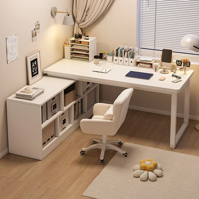 

Corner desk Home student computer desk Bedroom L-shaped office desk Bookshelf integrated table Simple rental house