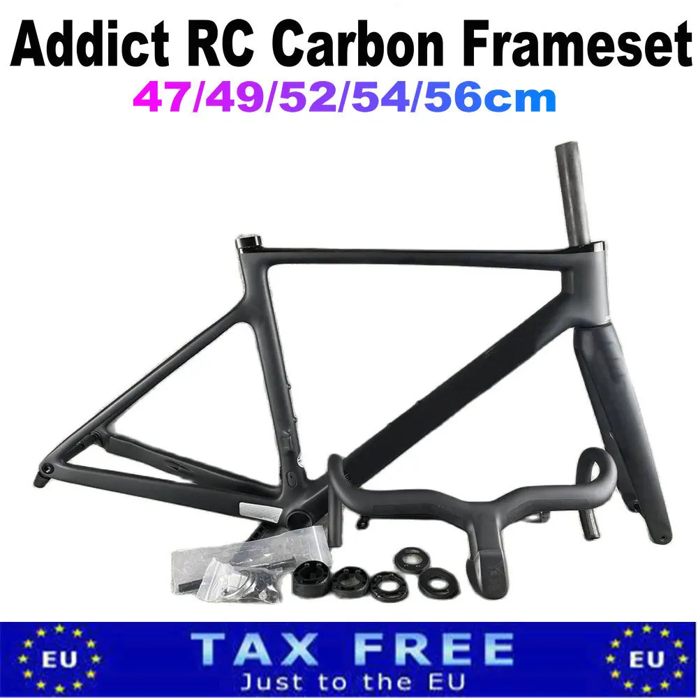 Addict RC Carbon Frame for Road Bike, Matte Disc Frame, Silver Logo with Fork Seat Post Headset Handlebar, 20 Colors DPD