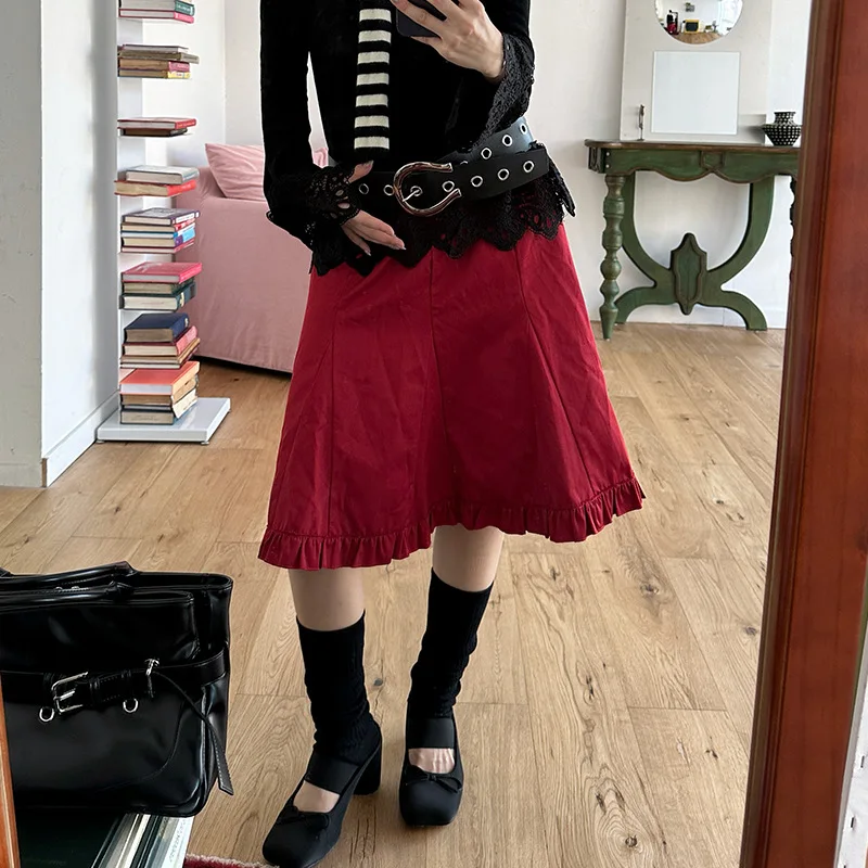 

2025 Fashionable Street Retro Loose Slim Hem Pleated Fishtail Niche Design Skirt