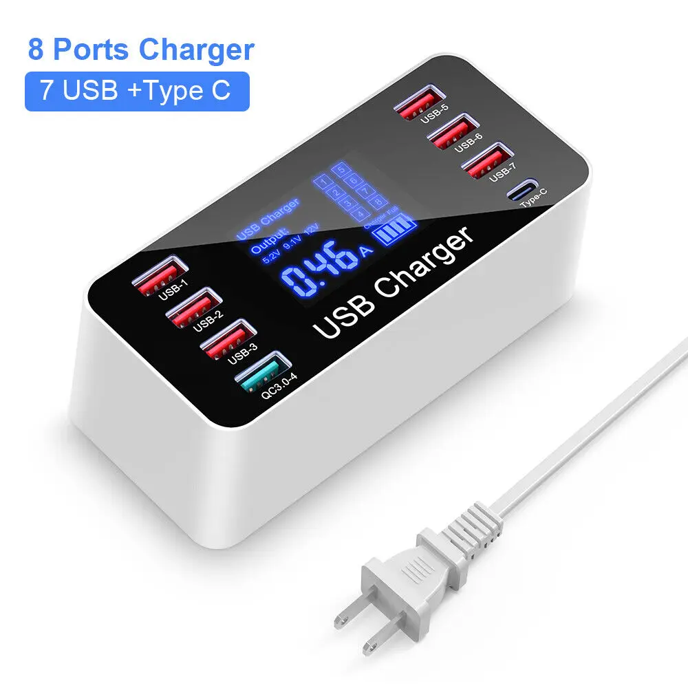 Multi USB 8-Port Fast Desktop Hub Wall Charger Charging Station Quick Charge 3.0