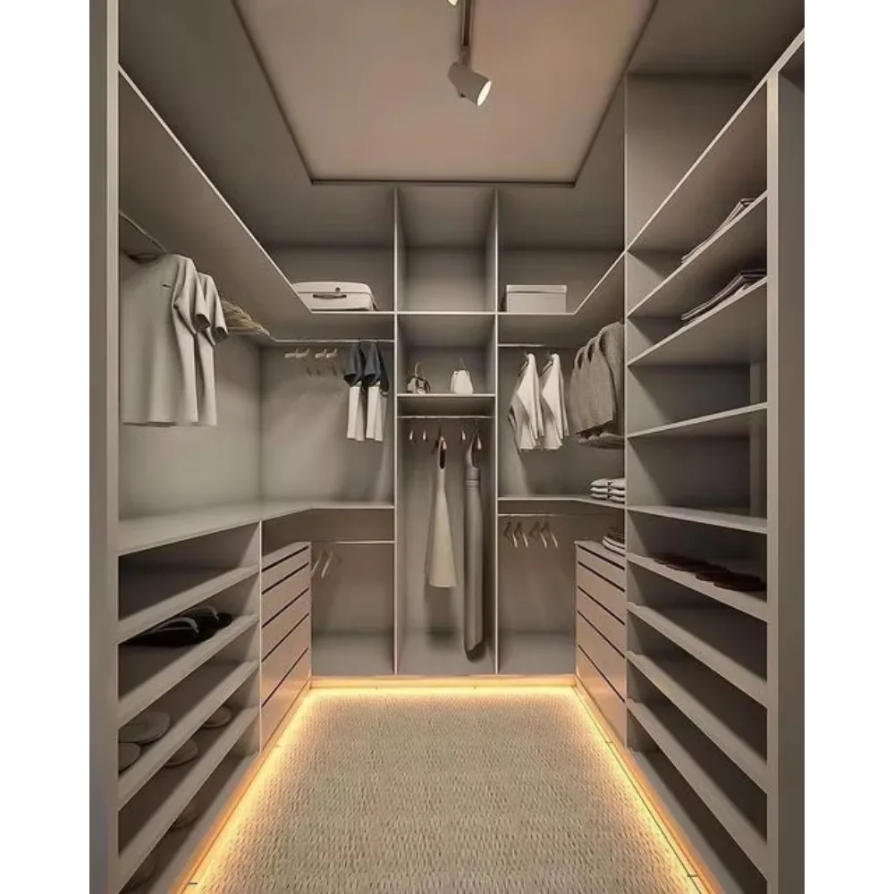 Multi-functional Glass Door Combination Golden Border Wardrobes Modern Modular Cloakroom Wardrobe Furniture
