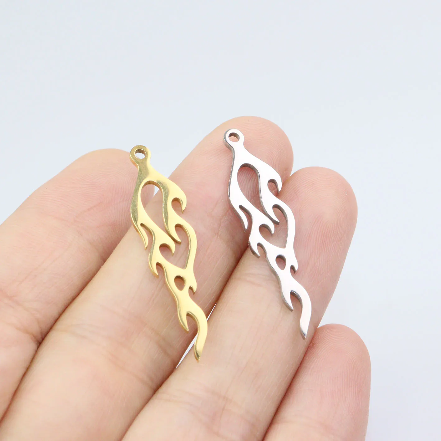 10pcs Stainless Steel Shiny Fire Jewelry Charms Pendant DIY Handcraft Waterproof Antiallergic