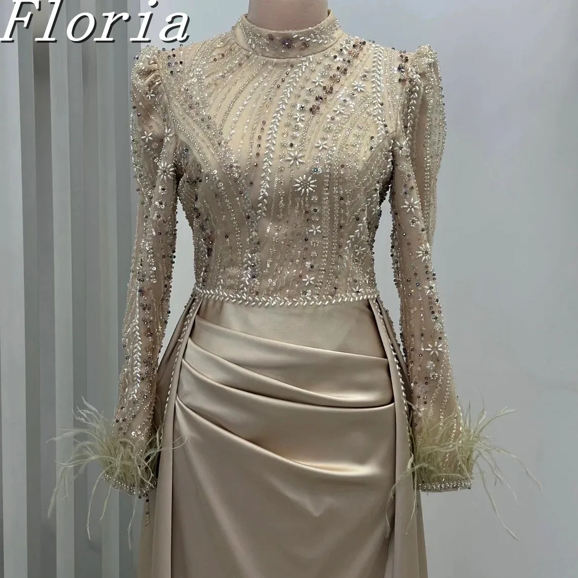

2025 Muslim Sequins Beaded Evening Dresses Saudi Arabia Mermaid Long Sleeves Party Dress Birthday Engagement Gowns Robes