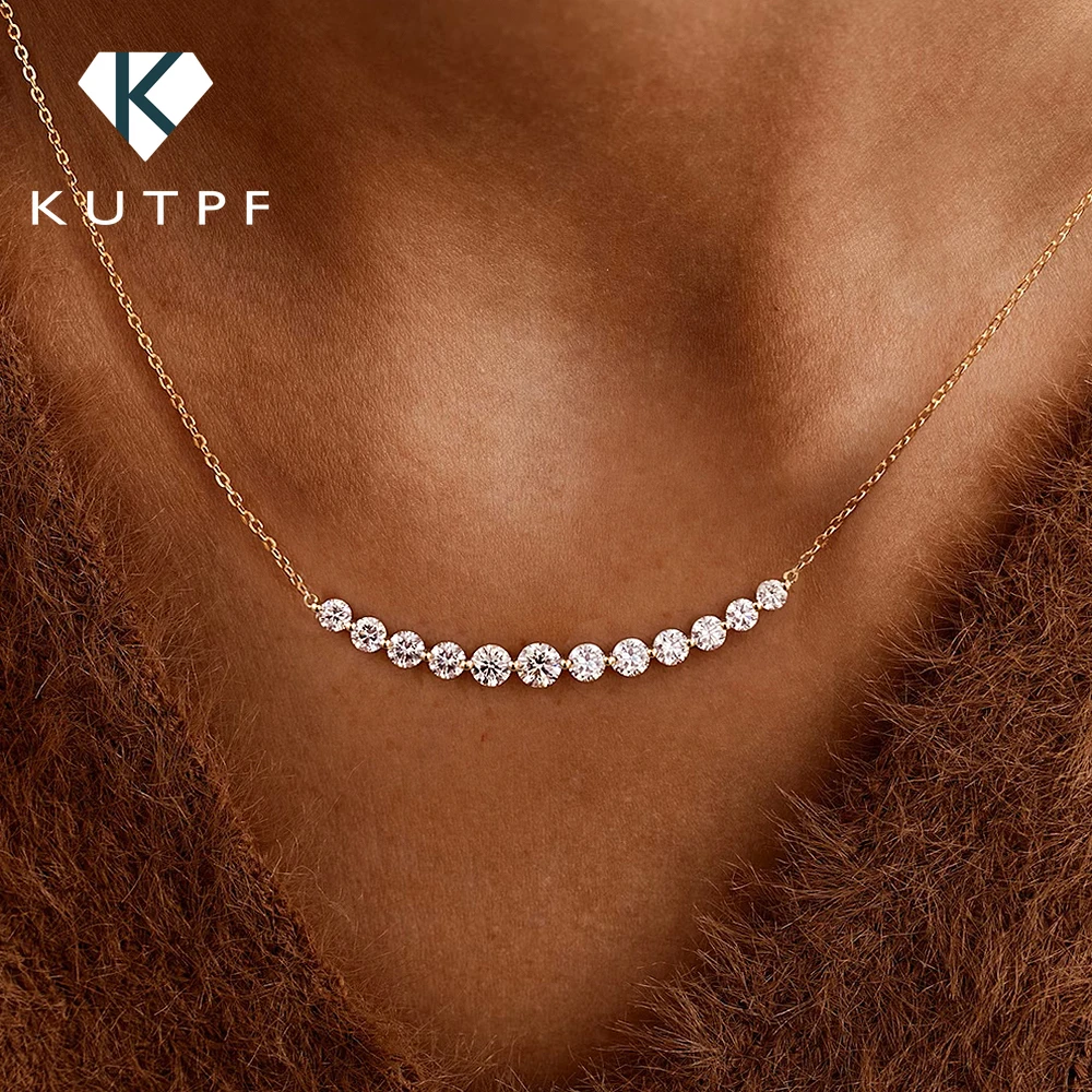 Smile Shape Moissanite Pendant Necklace for Women 925 Sterling Silver Graduated Size Diamond  Curved Bar Tennis Necklace Jewelry