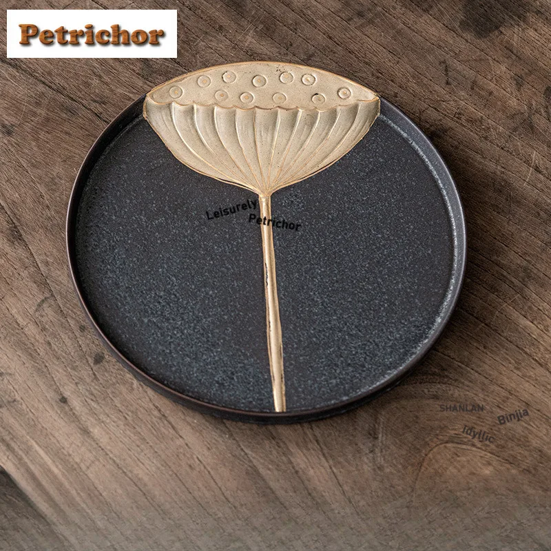 Gold Drawing Lotus Pod Tea Tray Dessert Candy Tray Coffee Storage Board Teapot Insulation Pad Dishes for Serving Tableware Gift