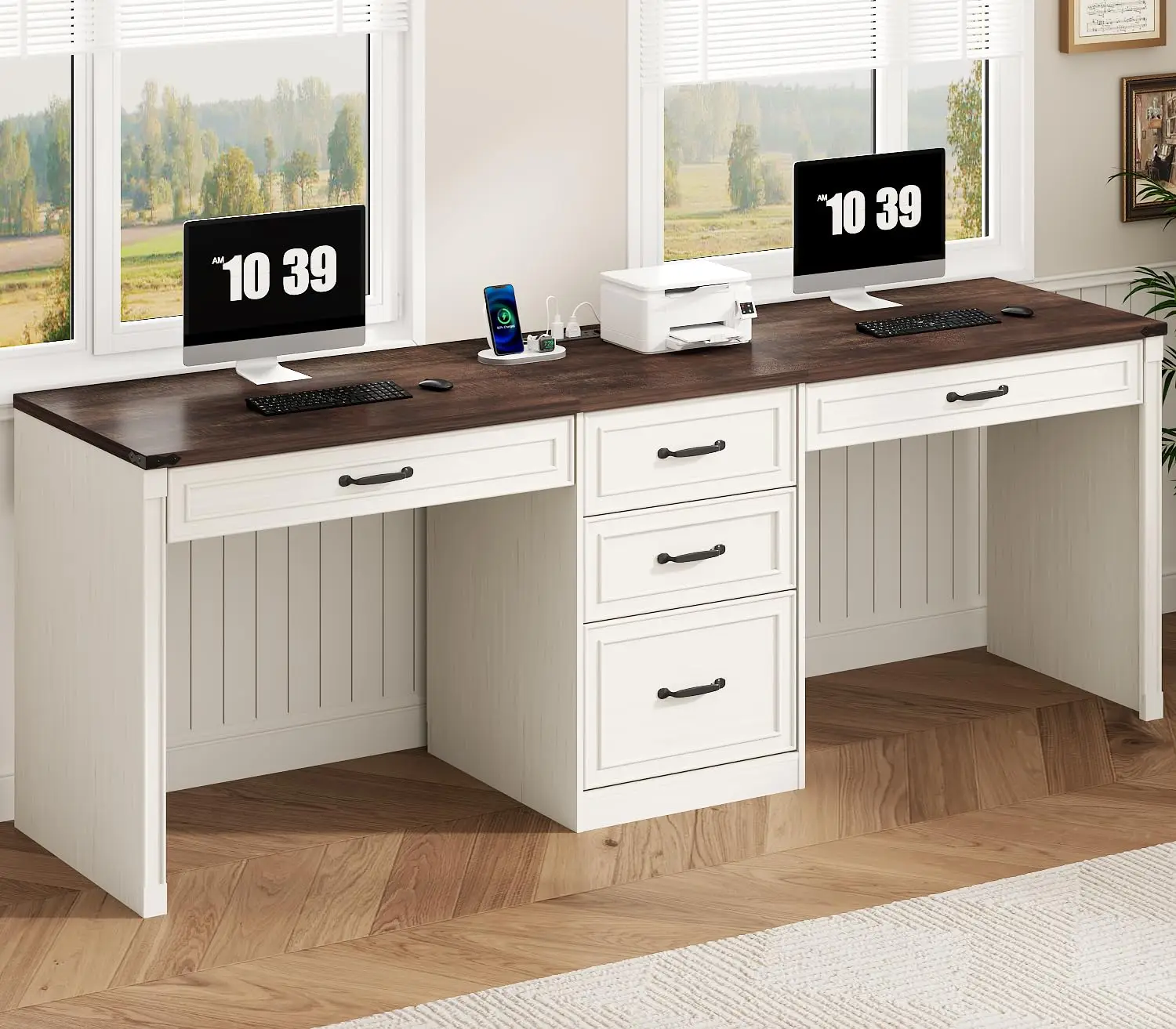 2-Person Desk with 5 Drawers & Power Outlet, 81