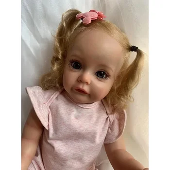 55cm full silicone body sue-sue reborn baby princess doll lifelike hand-detailed 3D painted skin with Blone rooted hair Can bathe