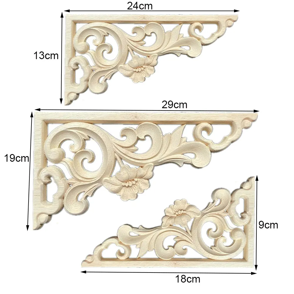 4PCS 18-29CM Chinese Antique Carved Corner Flower Statue Ornamental Wood Appliques Carving Decal Wooden Window Doors