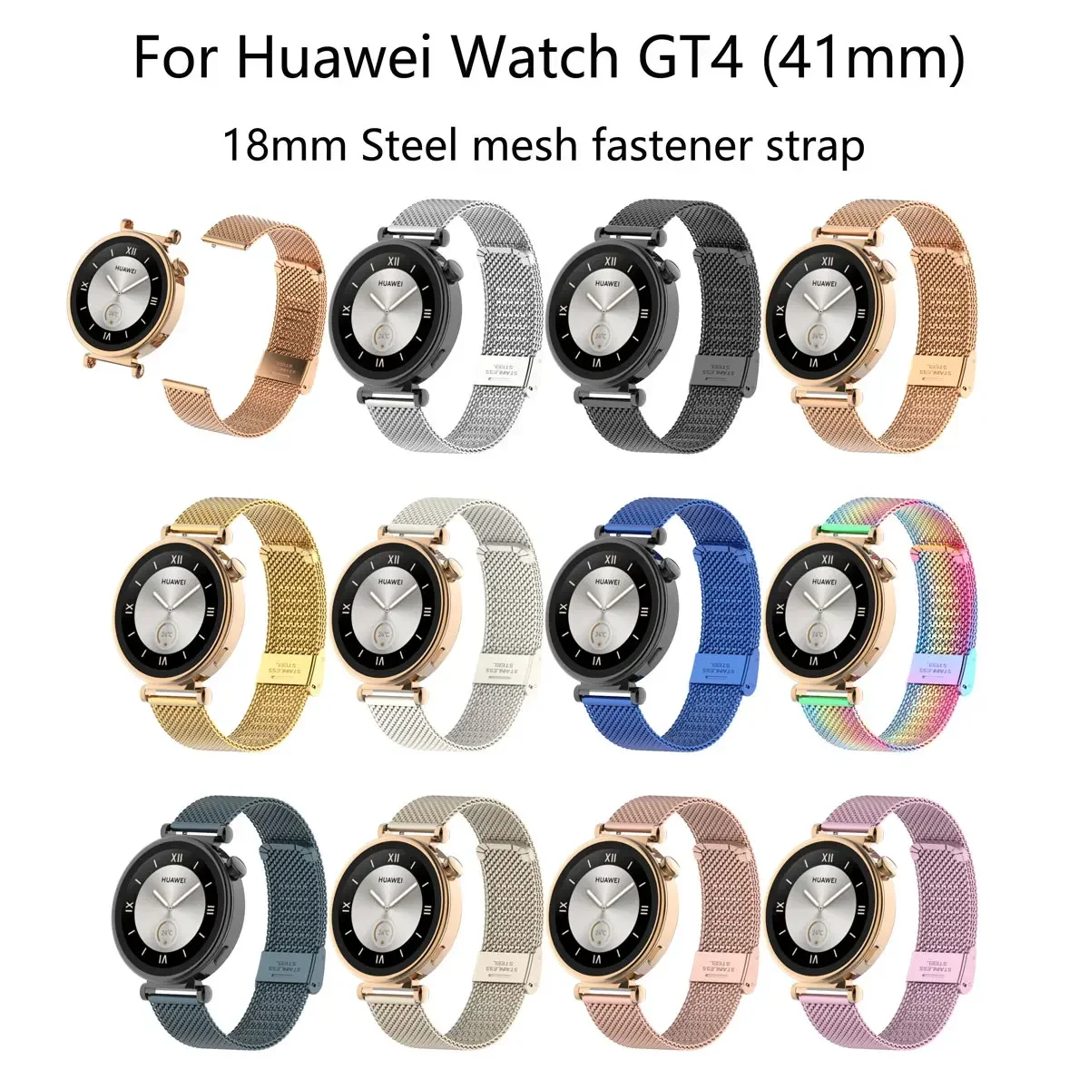 18mm Strap For Huawei Watch GT441MM stainless steel mesh latch Strap 18mm interface Huawei Watch GT441MM Watch Strap