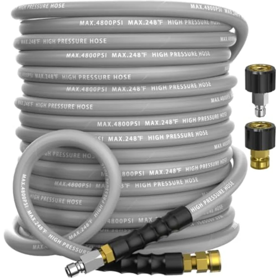 

3/8" Pressure Washer Hose 50Feet 4800 PSI Kink Resistant Steel Braided Layer and NonMarking Rubber for Hot/Cold Water High Powe