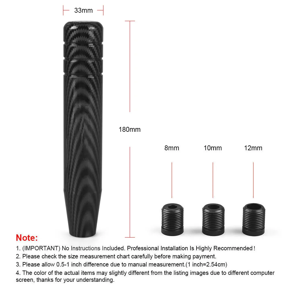 18CM Aluminum Carbon Fibre Style Gear Shift Knob Racing Car Universal Manual Transmission Shifter Lever Knob With three adapters
