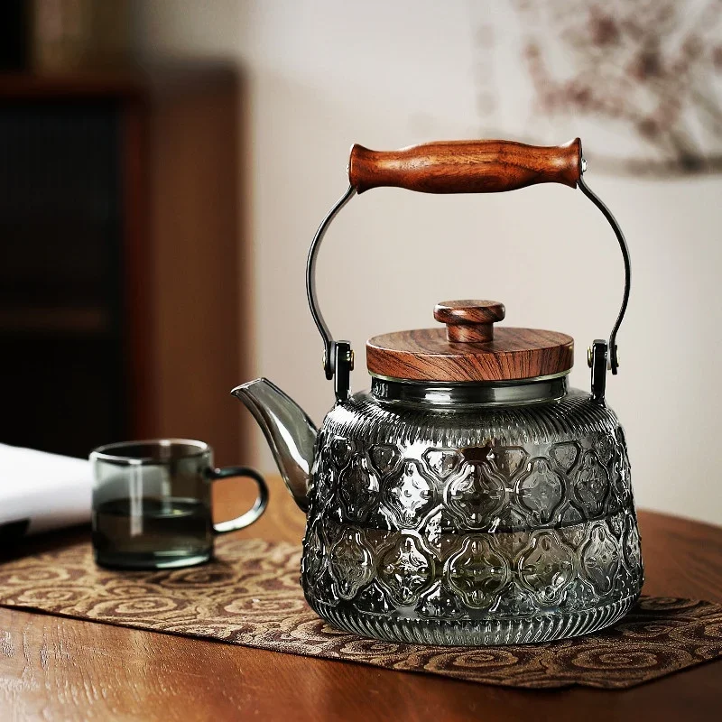 High Borosilicate Glass Teapot with Tea Strainer Infuser Flower Puer Kungfu Tea Set Kettle Household Lifting Beam Heated Kettle