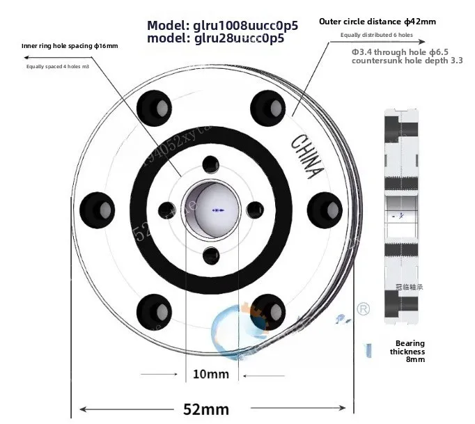 RU28UUCC0P5 Turntable Rotation Support Bearing Inner Ring Bore ф16mm Outer Ring Bore ф42mm