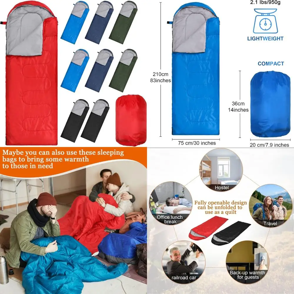 Sacos de dormir para clima frío para adultos de 4 estaciones, paquete de 10 a granel, sacos de dormir para acampar de 0 grados con sacos de compresión para aventuras al aire libre