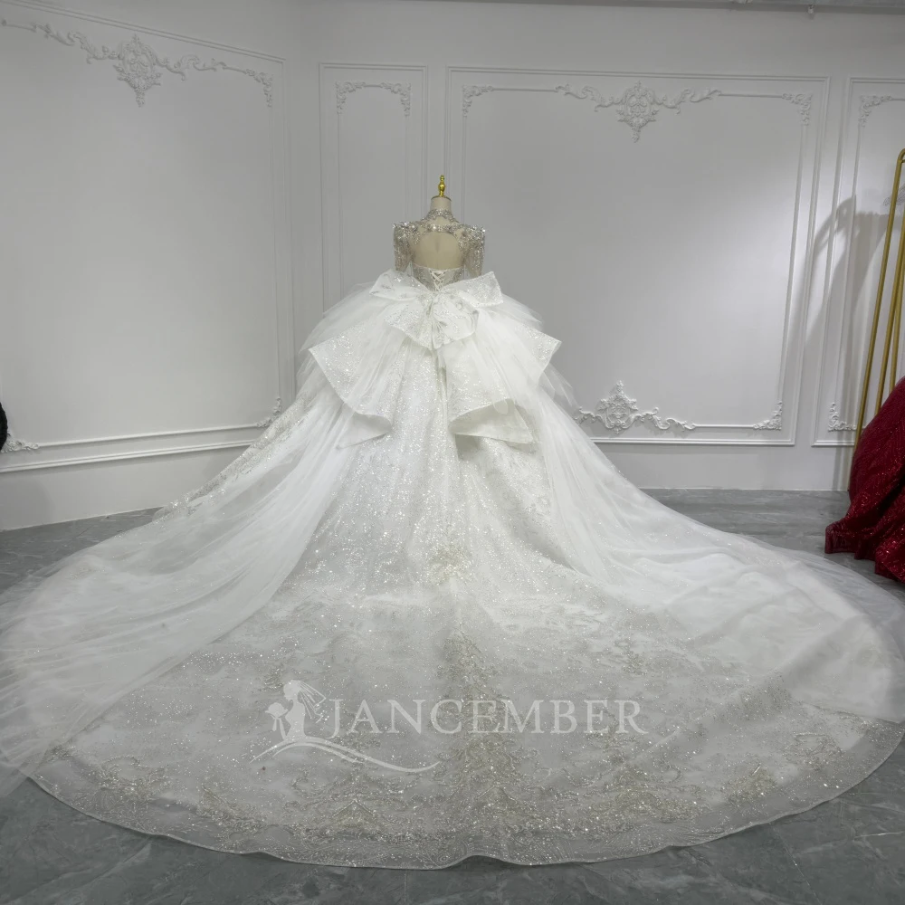 Customized Charming O-Neck White Wedding Dress 2026 Ball Gown Floor Length Court Train Organza Zipper Bridal Gown robe de mariée