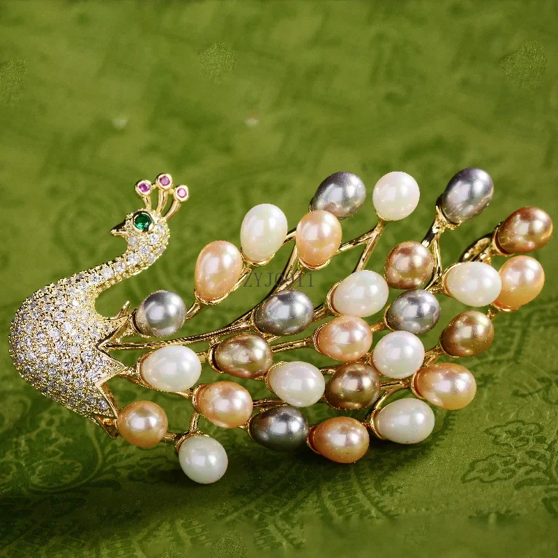 Роскошная брошь в виде павлина с кубическим цирконием, атмосфера, павлин, открытый экран, броши с пресноводным жемчугом для женщин, аксессуары, элегантные ювелирные изделия