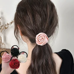 Fashion Women Rose Flowers Hair Rope Elastic Hair Bands Hair Ties Headwear Scrunchies For Girls Ponytail Holder Ties Hair Rings