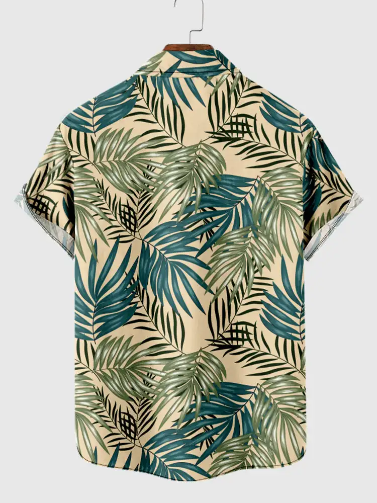 Men's Hawaiian plant print shirts Men's vacation vintage leaf print shirts Fashion summer button shirt Beach casual lapel shirts