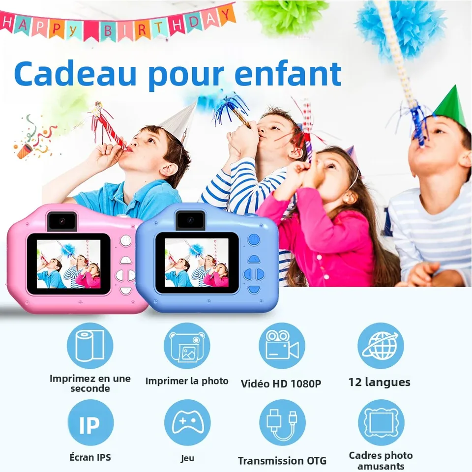 Appareil Photo Enfant à Impression Instantanée – Hangrui 2,4 Pouces, 12MP/1080p, Papier Intégré, 32Go, Autocollants – Cadeau Photo Fille/garçon 3-12 Ans (rose)