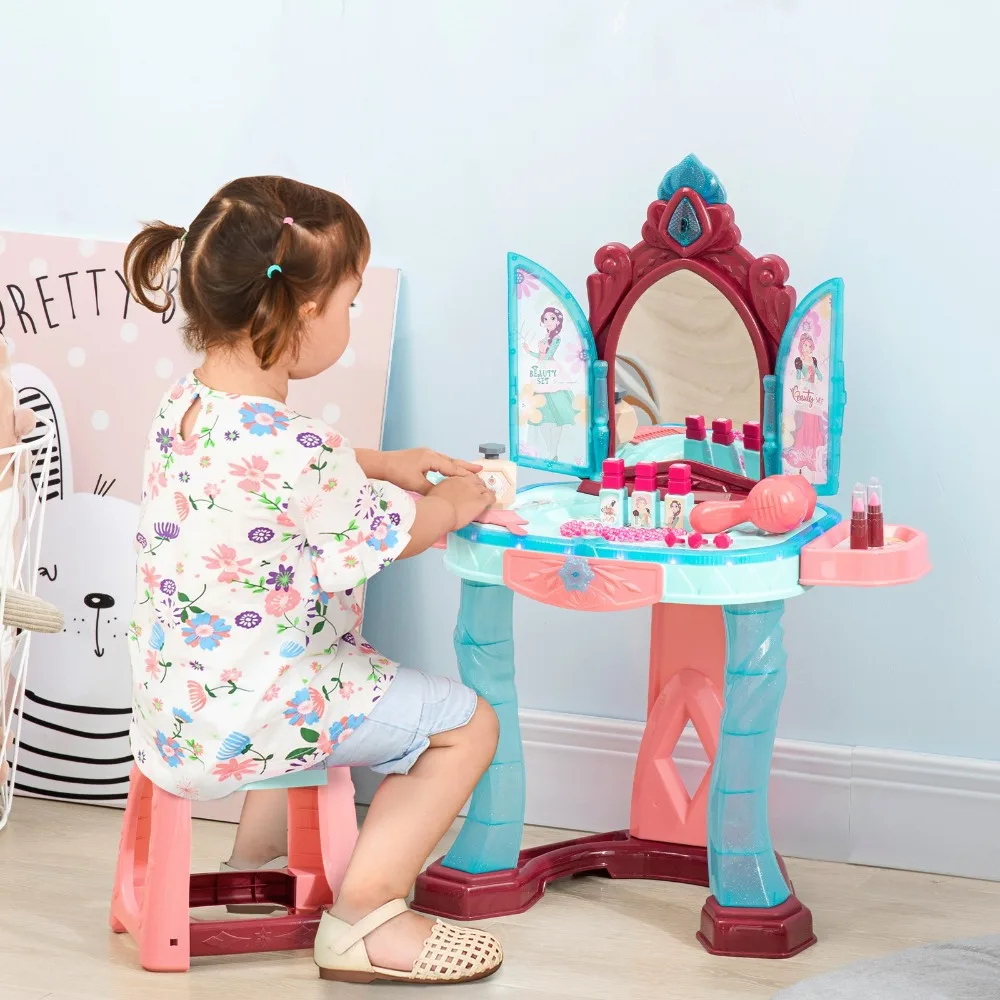 

Kids Vanity Makeup Table Set & 31-Piece Collection, Princess Vanity Table