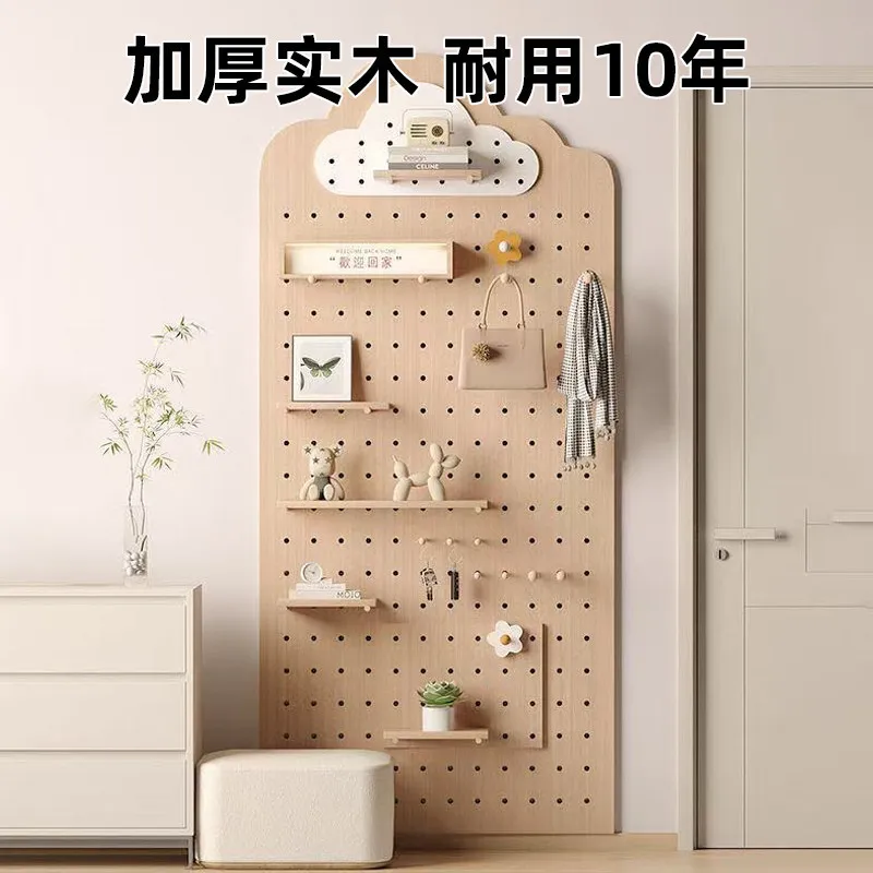 New solid wood hole board shelf wall modeling wall entrance entrance storage display rack decorative hanging board baffle