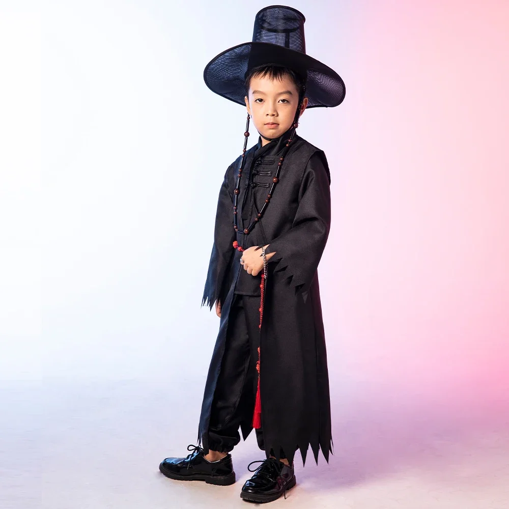 أطقم أزياء تنكرية للأطفال باللون الأسود لـ K-POP Sagas Boy Qin Yu Man للمراهقين ملابس حفلات الهالوين أنيمي